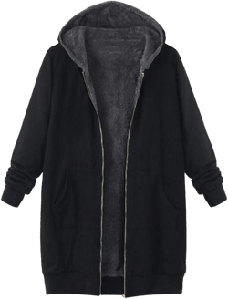 Womens Coats Vintage Solid Fleece Hooded Zipper Plus Size Long Sleeve Thick Jackets Leopard Print Jacket Sherpa Lined Jacket(Black,4X-Large)