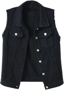 Black Denim Vest Women Sleeveless Cropped Jean Jacket Vests Top Casual Vests with Pockets Black Small