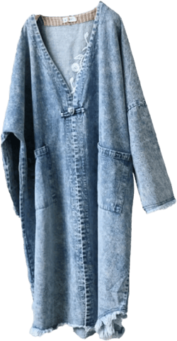 Ystylee Denim Trench Jacket for Women Spring Long Sleeve Distressed Hem Embroidered Jean Kimono Jackets One Size White Blue