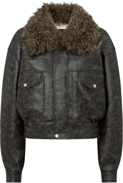Charlotte Simone Women's Frankie Black &amp; Khaki Shearling Collar Biker Jacket