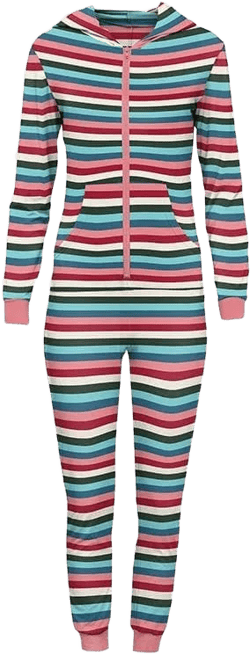 Women's Print Bamboo Long Sleeve Jumpsuit with Hood - Snowball Multi Stripe