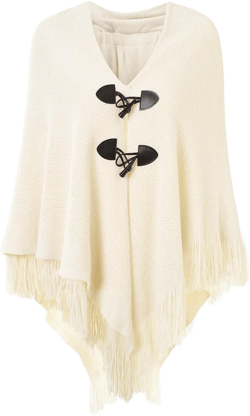 Ferand Women’s Loose Fitting Poncho Cape Shawl with Stylish Horn Buttons, V Neckline and V Hem