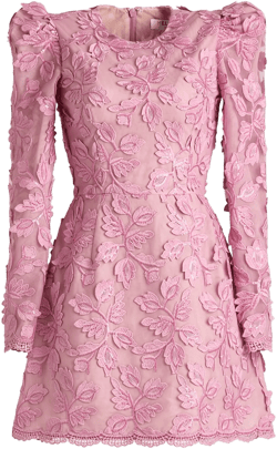 Christy Scalloped Floral Applique Mini Dress In Orchid