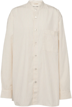 X Tekla Striped Cotton Pajama Shirt In Beige