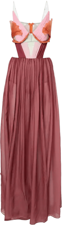 Dahlia Silk Open-back Bustier Gown In Burgundy
