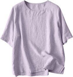 Womens Linen Shirts Short Sleeve Cotton Blouses Casual Loose Fit Round Collar Solid Color Boxy Tunics Top Tee Tshirt Purple XX-Large