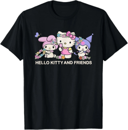 Sanrio Hello Kitty and Friends Flower Crowns T-Shirt, Small, Black