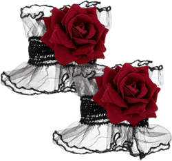 NOLITOY Floral Lace Short Wrist Cuff, Gothic Rose Lace Gloves Black Hand Sleeve Women's Dress Accessories for Masquerade Wedding Tea Party
