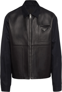 Re-nylon Leather Jacket In Black