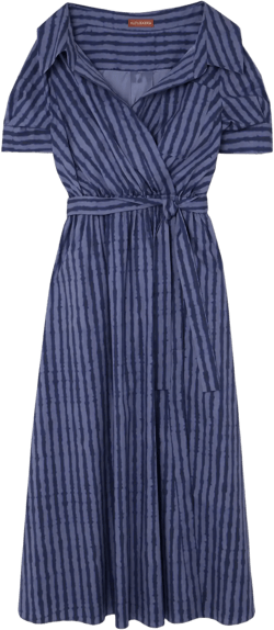 Lydia belted off-the-shoulder striped cotton-blend poplin midi dress