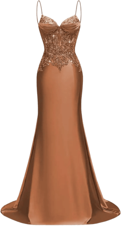 Silk Beaded Prom Dresses Long for Women Mermaid Formal Dresses Spaghetti Straps Evening Party Gowns 2 Brown