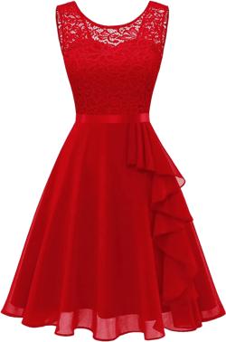BeryLove Women's Cocktail Dresses Prom Wedding Guest Short Bridesmaid Dresses Ruffle Hem Sleeveless Lace Formal Dress X-Small Red