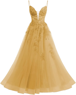 Raseal Women's Spaghetti Straps Tulle Long Appliques Lace Glitter Prom Party Cocktail Dress with Pockets RS077 24 Plus Gold