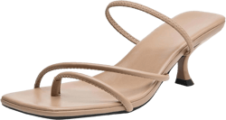 DADAWEN Women's kitten Heels Thong Sandals Strappy Open Square Toe Flip Flop Heels Sexy Fashion Comfort Summer Dressy Party Heeled Sandals 7.5 Nude