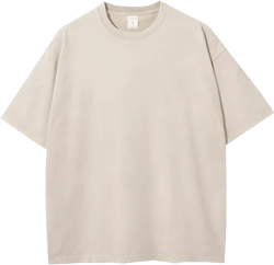 Flygo Men Oversized T Shirts Acid Washed Unisex Tee Loose Fit Short Sleeve Casual Streetwear Baggy Basic Tops Small Beige