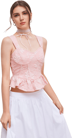 Jacquard Sweetheart Neckline Corset Shirred Ruffle Hem Crop Tank Top