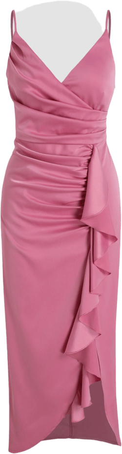 Wrap Ruffle Hem Ruched Maxi Dress