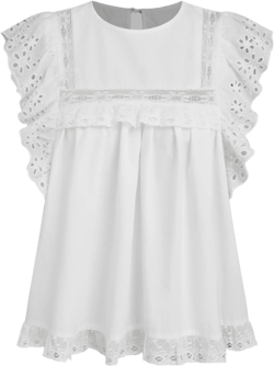 100% Cotton Broderie Anglaise Lace Trim Blouse