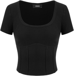 Cotton-blend Round Neckline Solid Corset Short Sleeve Tee