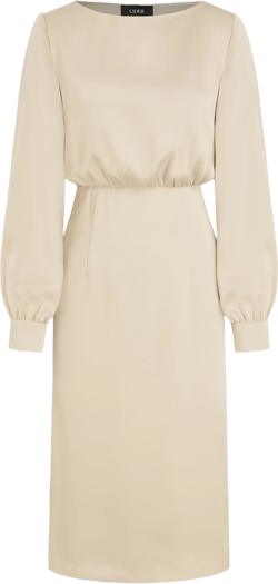 Satin Round Neckline Solid Button Midi Dress
