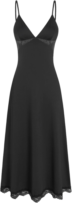 Lace Hem Satin V-neck Midi Dress