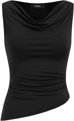 Cowl Neck Ruched Asymmetrical Hem Tank Top
