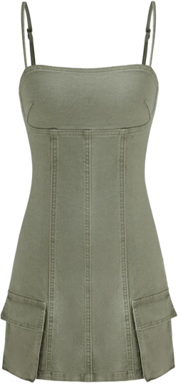Stretch Denim Solid Pocket Cami Mini Dress