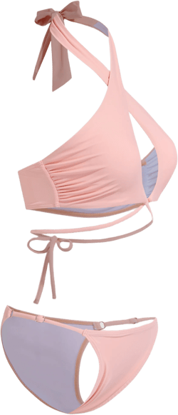 Halter Criss Cross Knotted Cheeky Bikini Swimsuit