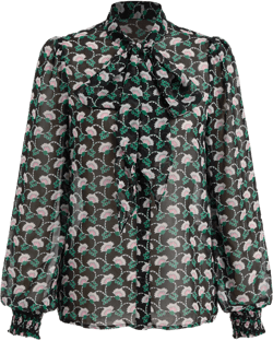 Chiffon Stand Collar Floral Knotted Long Sleeve Blouse