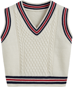 Cable Knit V-neck Striped Contrasting Binding Vest