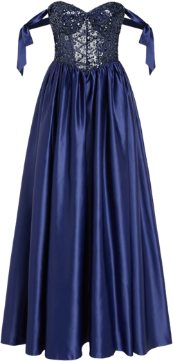 Satin Sequin Strapless Bowknot Lace Up Maxi Dress