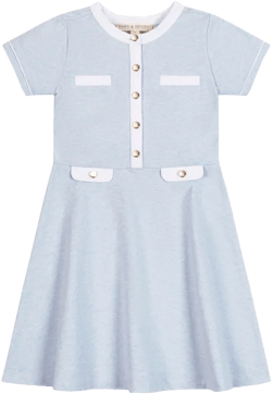 Hope & Henry Girls' Organic Short Sleeve French Terry Contrast Trim Dress, Light Blue Heather, 7