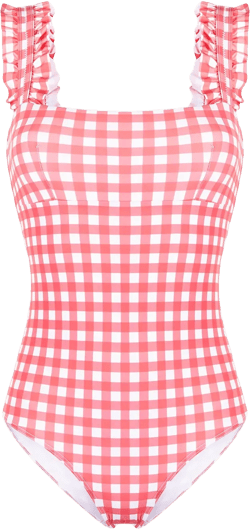 checked ruffle-trimmed swimsuit