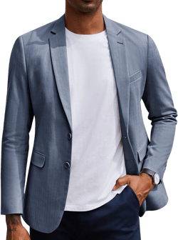 COOFANDY Men's Herringbone Blazer Slim Fit Cotton Sport Coats Two Buttons Casual Suit Jacket Navy X-Large