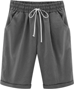 Bermuda Shorts for Women 2025 Casual Summer Beach Drawstring Shorts with Pocket Knee Length Loose Cute Vacation Short Large H02 Gray