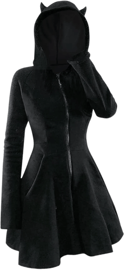 Women's Renaissance Costumes Hooded Dresses Robe Halloween Steampunk Gothic High Low Pullover Medieval Hoodie Dress Black Large