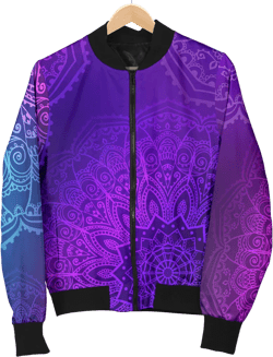 Womens Purple Mandalas Bomber Jacket