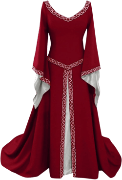 Generic Medieval Dress for Women Plus Size Flare Long Sleeve Renaissance Corset Dress Vintage Victorian Princess Wench Dress Red Medium