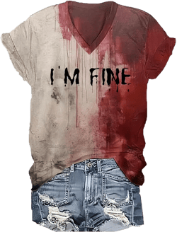 I'm Fine Problem Solved Bloody Shirt Women Funny Halloween Blood Horror Clothes Gift Blood Splatter Top XX-Large I'm Fine