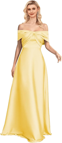 Off Shoulder Ruched Bridesmaid Dresses for Wedding Long Satin Prom Dresses A Line Formal Evening Gowns Size 18, Yellow