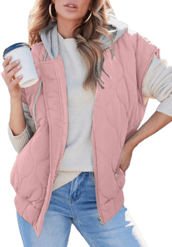 EVALESS Puffer Vest Women Cropped Hooded Zip Up Quilted Sleeveless Jackets 2025 Fall Lightweight Coat with Pockets X-Large Pink