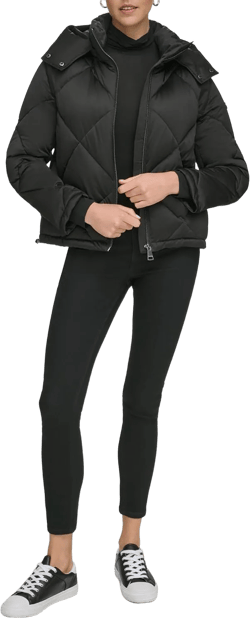 Calvin Klein Women's Quilted Puffer Jacket Quilted Hood Black X-Small