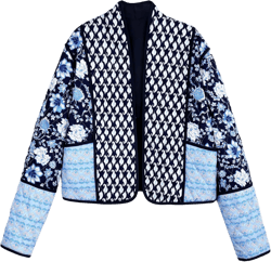 Yimoon Women's Quilted Jacket Lightweight Floral Print Cropped Puffer Coat Short Padded Open Front Winter Outwear Small Navy