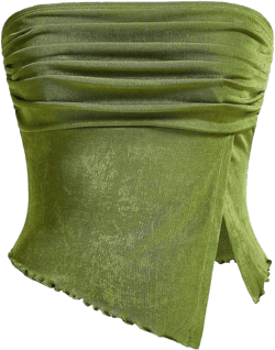 Milumia Women Mesh Tube Tops Split Hem Going Out Strapless Bandeau Tops Ruched Tank Shirts Small Green