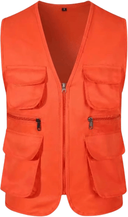 Men's Fishing Vest Lightweight Outdoor Work Mesh Breathable Openwork Multi-Pockets Military Shooting Waistcoat X-Large 1b-orange