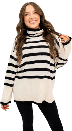 Cream + Black Stripe Turtleneck Tunic Sweater