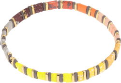 Sonateomber Colorful Tila Flat Beads Stretch Bracelets for Women, Trendy Unique Handmade Stackable Rainbow Mixed Colorful Square Beaded Link Bracelet Summer Jewelry Gift Gold Yellow