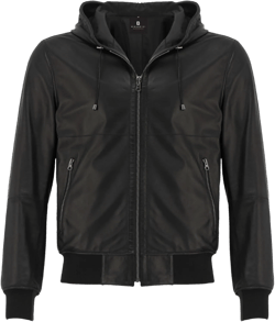 Men's Reversible Leather Bomber Jacket with Hood - Real Genuine Lambskin Leather Jacket for Men Medium Black