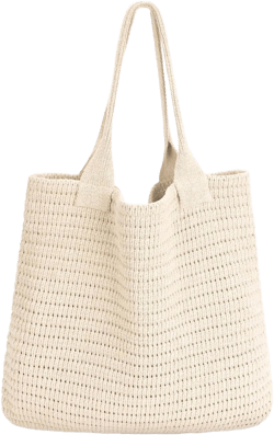 hatisan Crochet Bags for Women - Large Tote Aesthetic Handbag Shoulder Hippie Knit Bag Beige-1