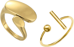 Chunky Dome Ring Stainless Steel Statement Rings for Women Teen Girls Irregular Geometric Rings Titanium Stackable Rings Adjustable Knuckle Midi Rings Set Open Finger Rings Aesthetic Jewelry 2 Pack Gold